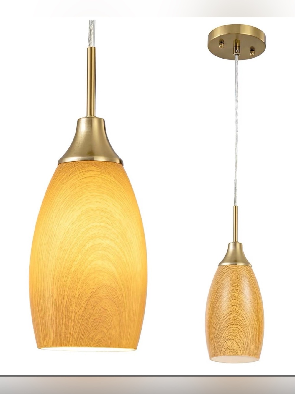 Mini Glass Pendant Light 4.72" Walnut Wood Grain Pendant Lights 1-Pack